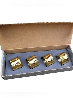 NIB Vintage Baldwin Dover Brass Napkin Rings 4 Elegant Dinner Party Classic